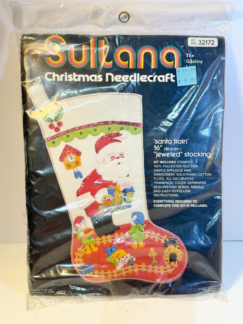 Sultana 16” Santa Train 32172 Jeweled Needlecraft Stocking Kit Christmas vintage